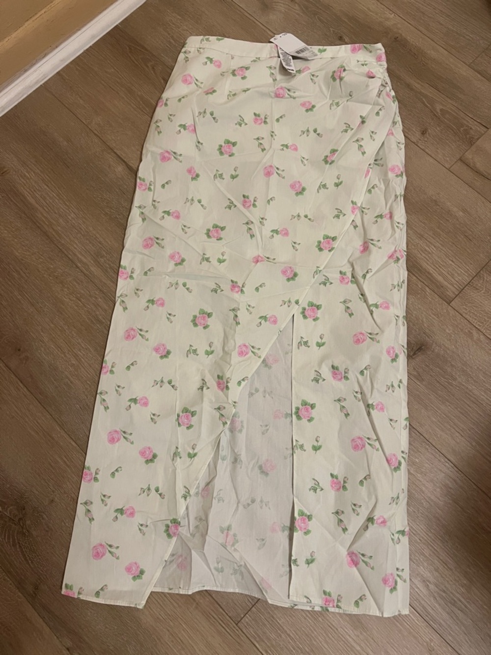 ASOS Cream Maxi Skirt with Pink Rose Print